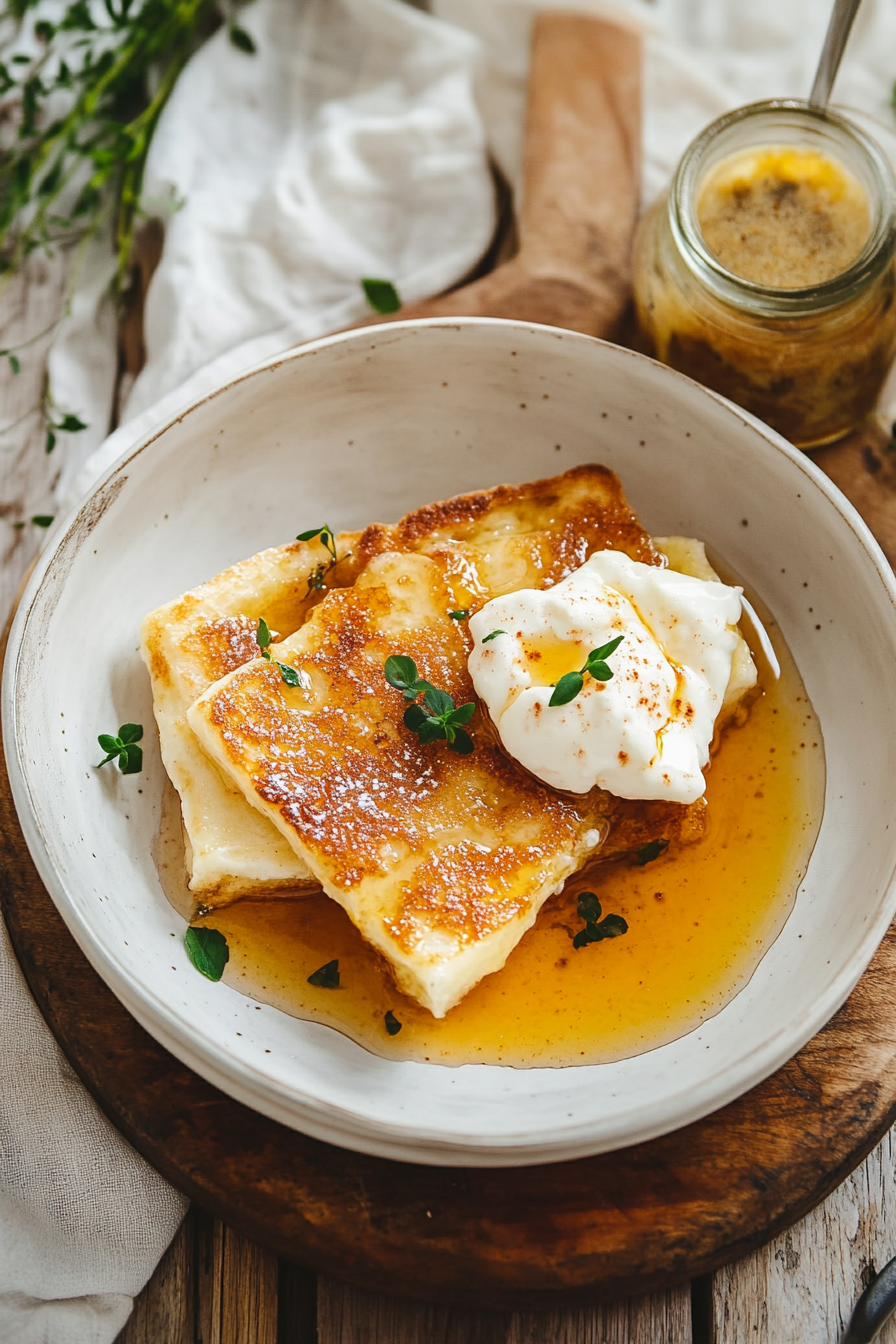 Feta Cheese French Toast with Spiced Honey Syrup
