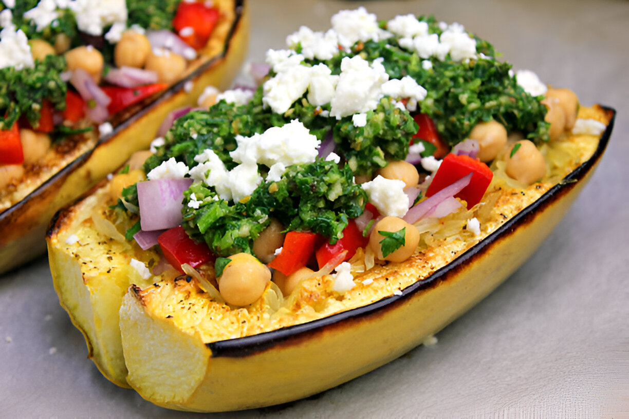 Instant Pot Vegan Spaghetti Squash with Pesto