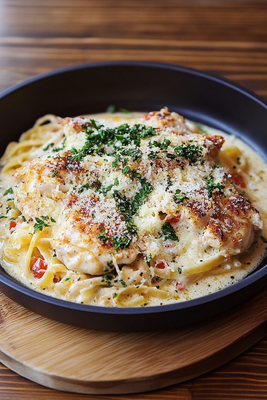 Garlic Parmesan Chicken Pasta Bake