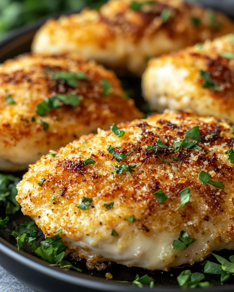 Ingredients for parmesan crusted chicken including parmesan cheese and Panko breadcrumbs