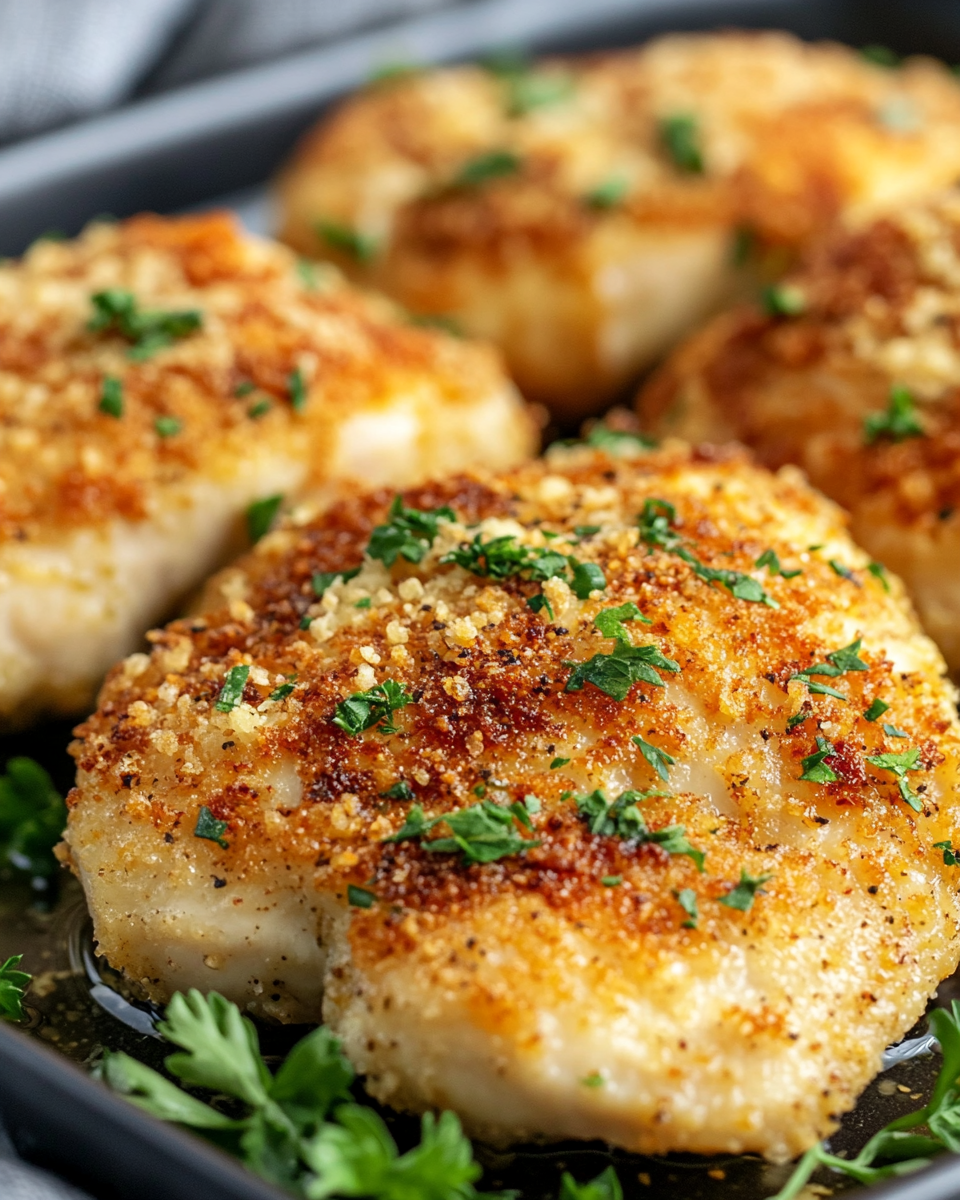 Golden crispy parmesan crusted chicken fresh from the air fryer