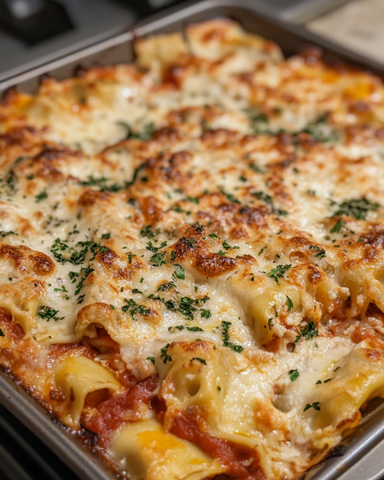 Easy Million Dollar Ravioli Casserole taken with iphone 15 pro max --iw 2 --ar 4:5 --v 6.1 --raw