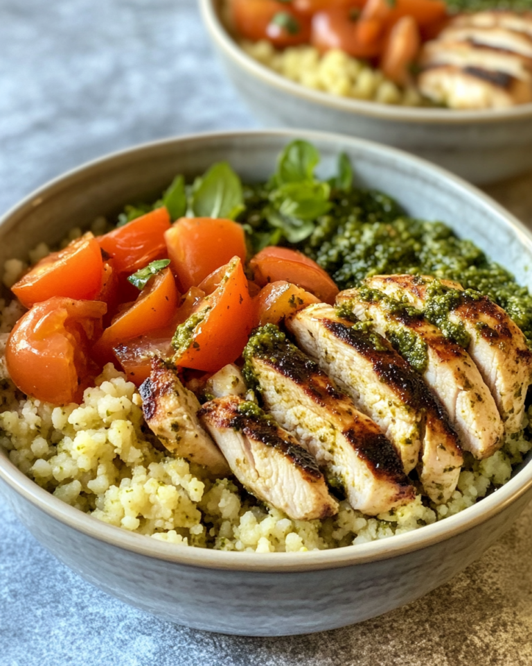 Grilled Pesto Chicken Couscous Bowls taken with iphone 15 pro max --iw 2 --ar 4:5 --v 6.1 --raw