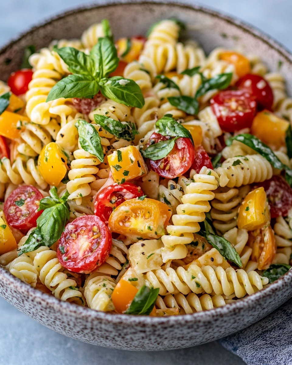 pasta salad recipes taken with iphone 15 pro max --iw 2 --ar 4:5 --v 6.1 --raw