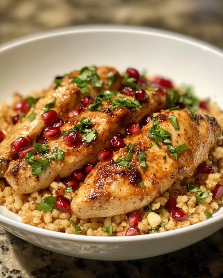 Pomegranate Chicken With Almond Couscous taken with iphone 15 pro max --iw 2 --ar 4:5 --v 6.1 --raw