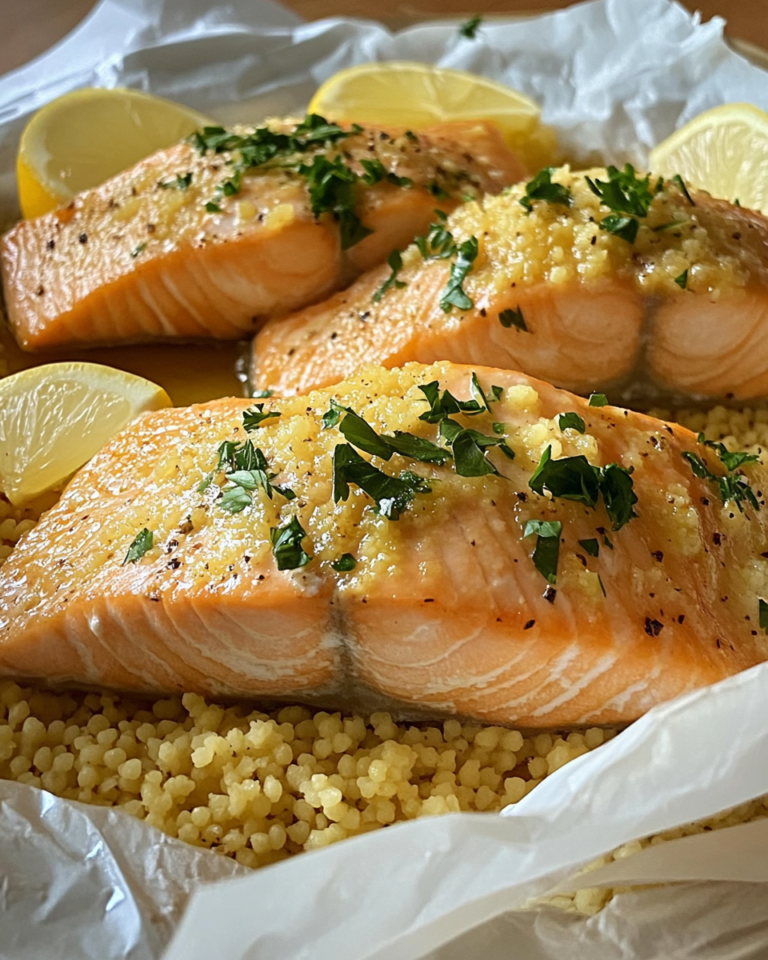 Simple Baked Salmon And Couscous Parcels taken with iphone 15 pro max --iw 2 --ar 4:5 --v 6.1 --raw