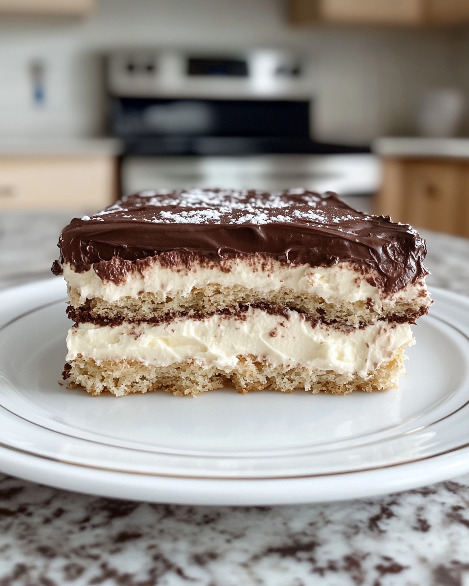 Simple No Bake Chocolate Eclair Cake taken with iphone 15 pro max --iw 2 --ar 4:5 --v 6.1 --raw