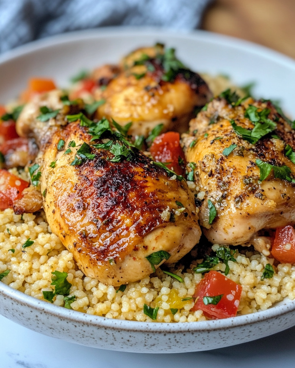 Slow Roasted Orange Maple Chicken With Couscous taken with iphone 15 pro max --iw 2 --ar 4:5 --v 6.1 --raw
