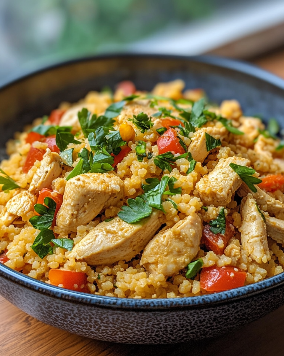 Spiced Couscous With Chicken And Almonds taken with iphone 15 pro max --iw 2 --ar 4:5 --v 6.1 --raw