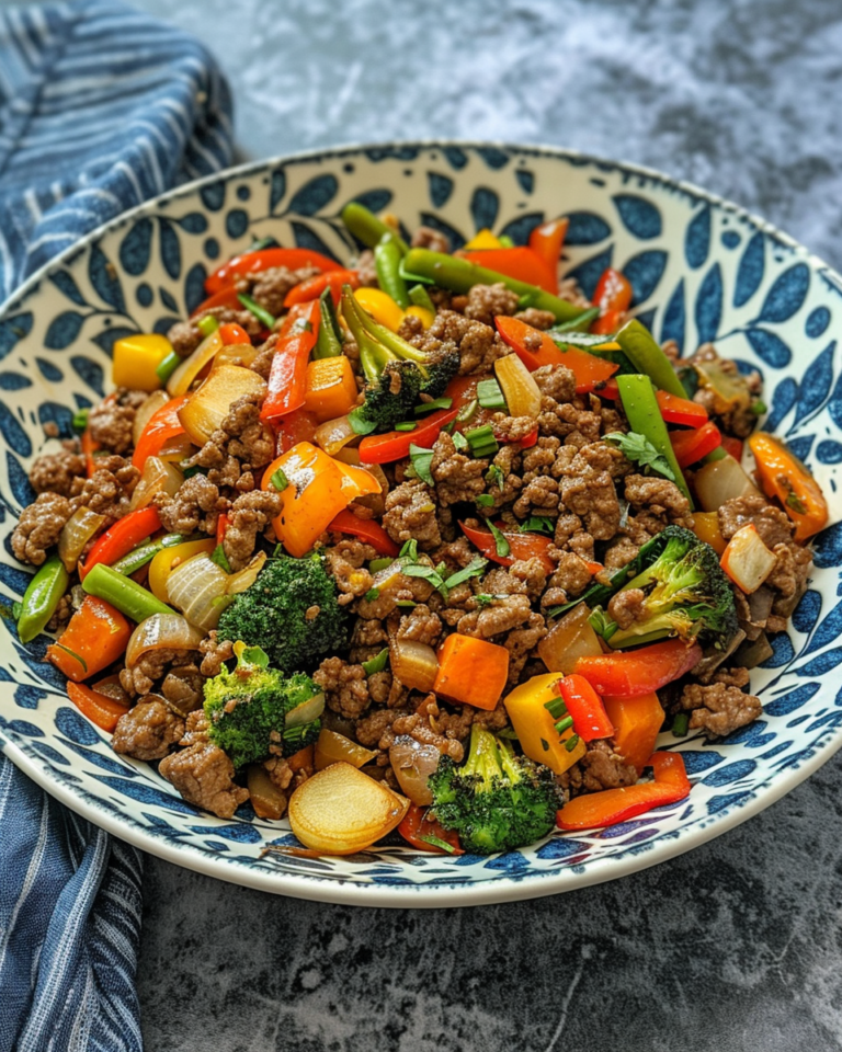 Ground Beef Stir Fry With Summer Vegetables taken with iphone 15 pro max --iw 2 --ar 4:5 --v 6.0 --raw