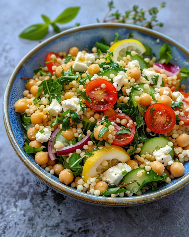 Lemony Couscous Salad With Feta & Chickpeas taken with iphone 15 pro max --iw 2 --ar 4:5 --v 6.0 --raw