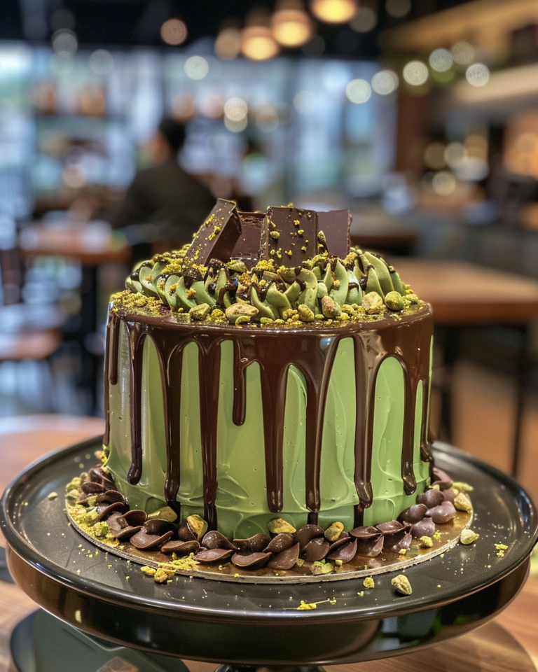 Quick Dubai Chocolate Pistachio Cake taken with iphone 15 pro max --iw 2 --ar 4:5 --v 6.0 --raw