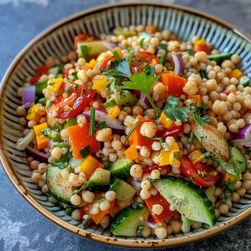 Rainbow Couscous Salad taken with iphone 15 pro max --iw 2 --ar 4:5 --v 6.0 --raw