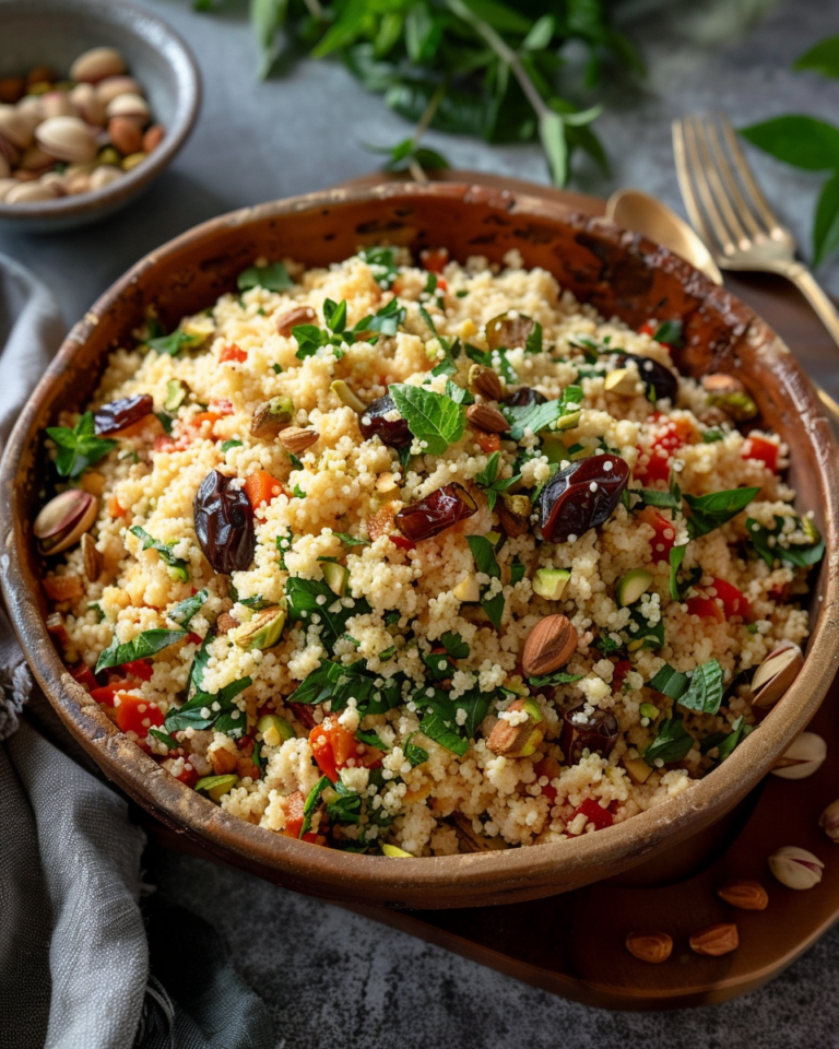 Simple Couscous Salad With Pistachios And Dates taken with iphone 15 pro max --iw 2 --ar 4:5 --v 6.0 --raw