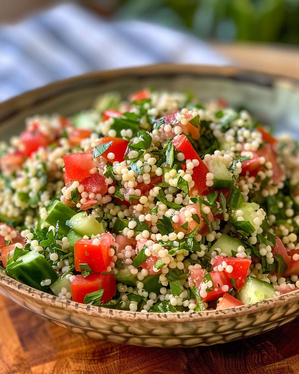 Simple Couscous Tabbouleh Salad Recipe taken with iphone 15 pro max --iw 2 --ar 4:5 --v 6.0 --raw