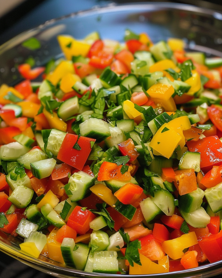 Simple Viral Cucumber And Bell Pepper Salad taken with iphone 15 pro max --iw 2 --ar 4:5 --v 6.0 --raw