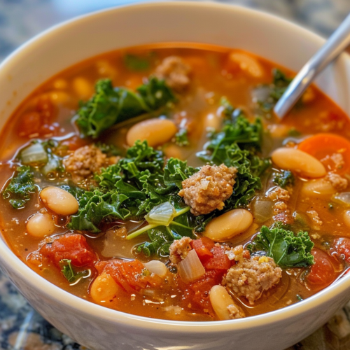 Spicy Sausage, White Bean, And Kale Soup taken with iphone 15 pro max --iw 2 --ar 4:5 --v 6.0 --raw