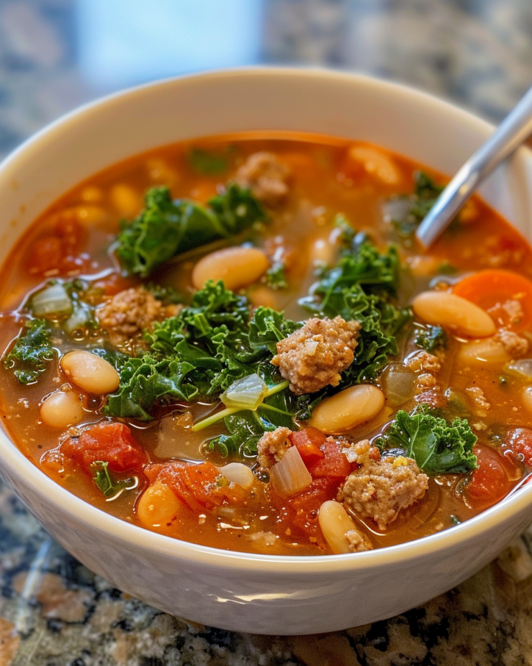 Spicy Sausage, White Bean, And Kale Soup taken with iphone 15 pro max --iw 2 --ar 4:5 --v 6.0 --raw