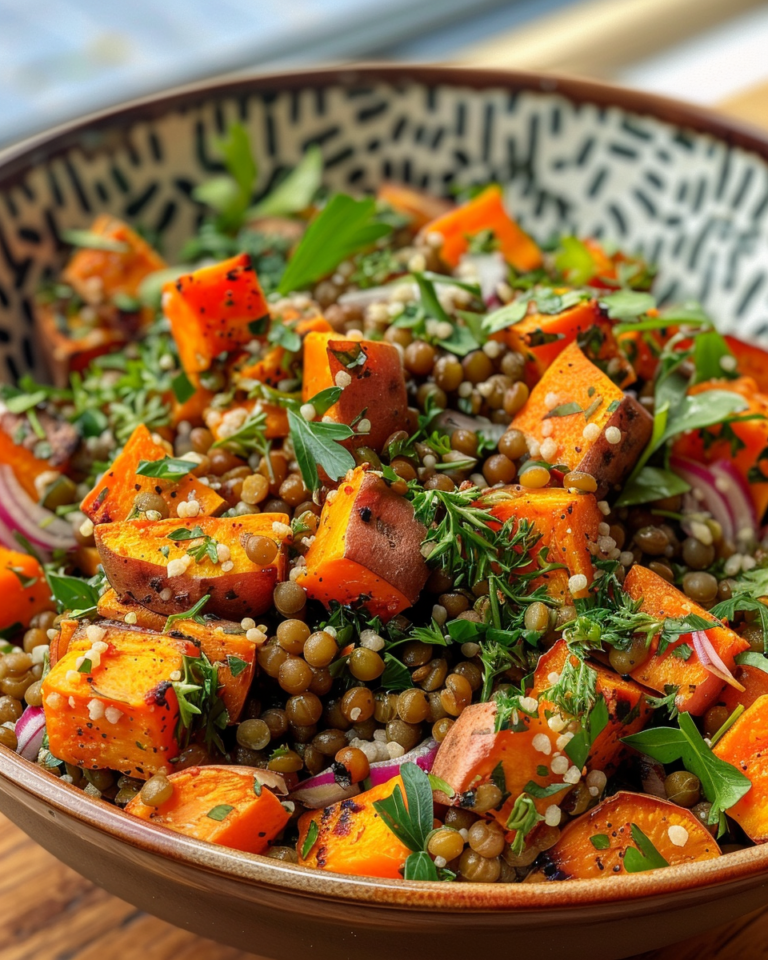 Sweet Potato, Couscous & Lentil Salad taken with iphone 15 pro max --iw 2 --ar 4:5 --v 6.0 --raw