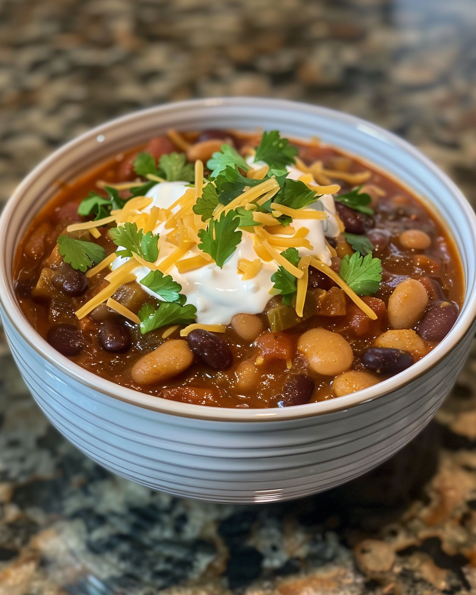 Ingredients of three bean chili including fire-roasted tomatoes and spices